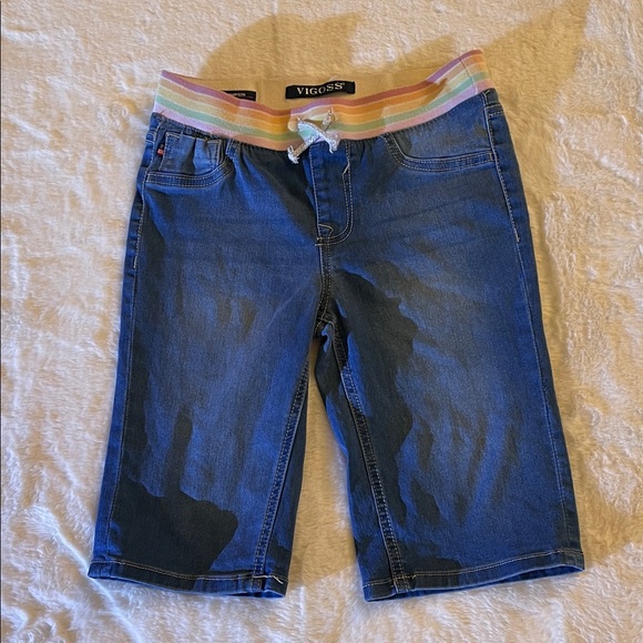 Vigoss Other - Vigoss Blue Denim Shorts with Rainbow Elastic Waist SZ L 12-14
